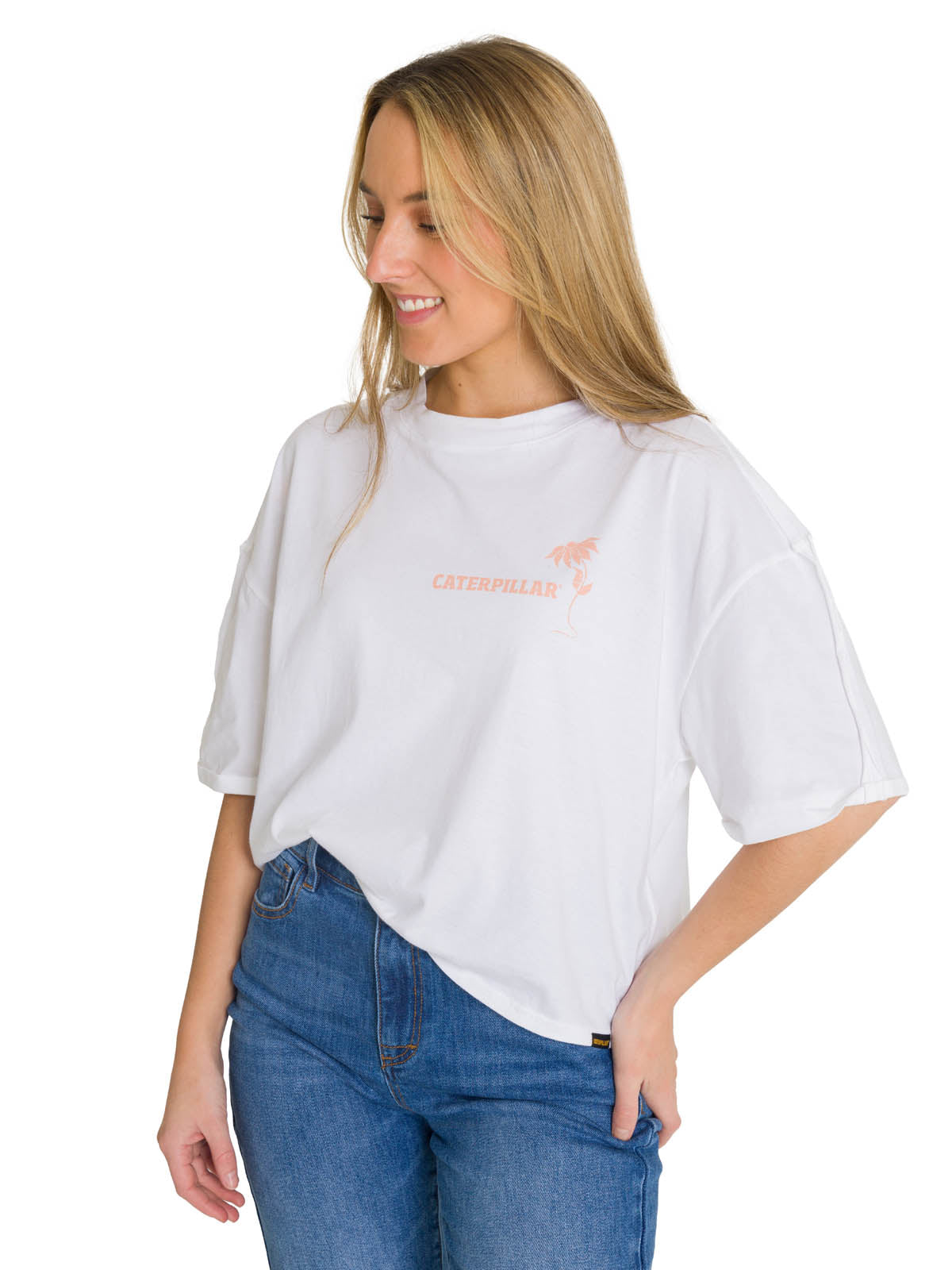 Polera Manga Corta Oversize Mujer Diseño Blanca CAT