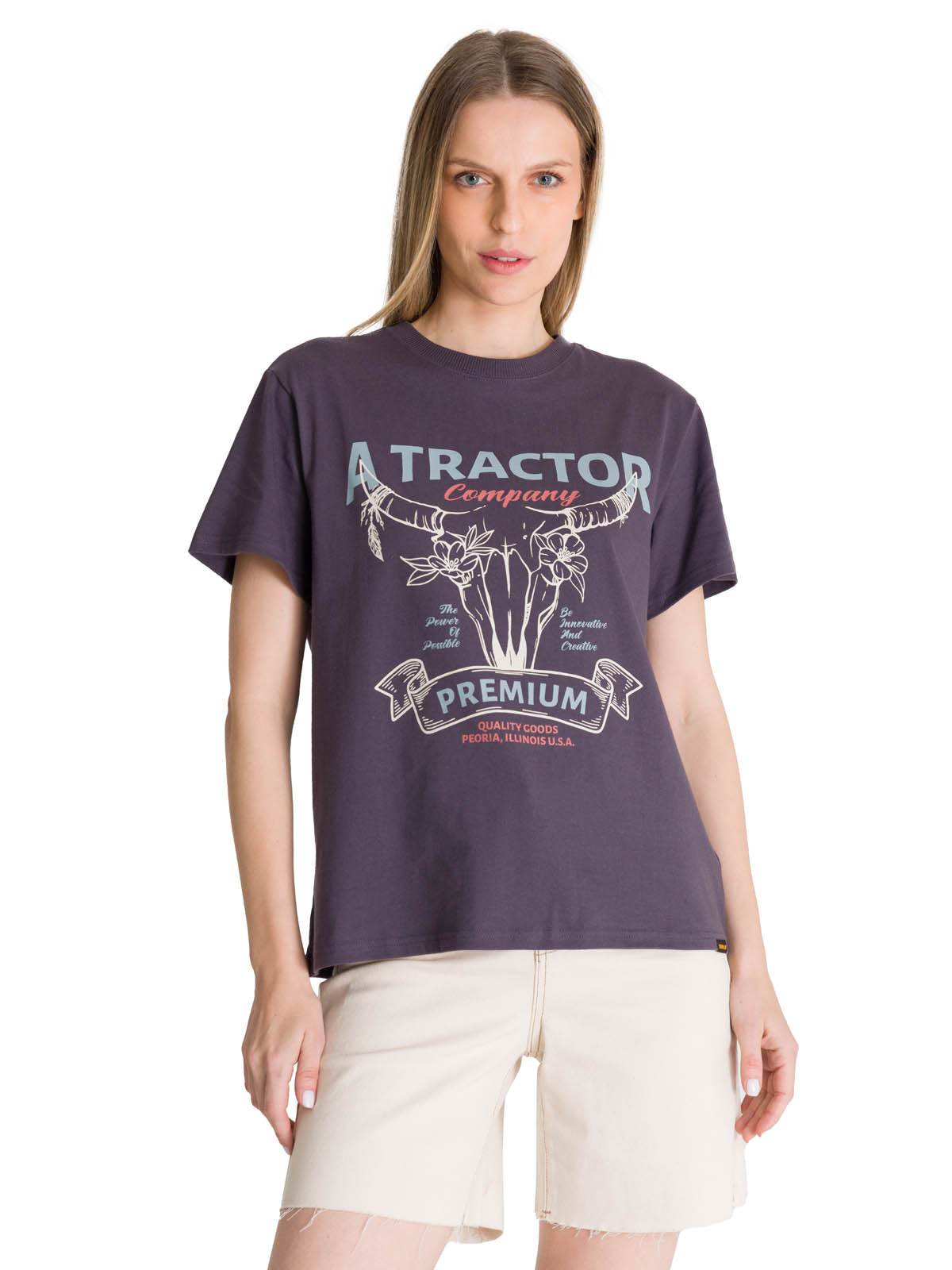 Polera Manga Corta Mujer Diseño Gris Oscuro CAT