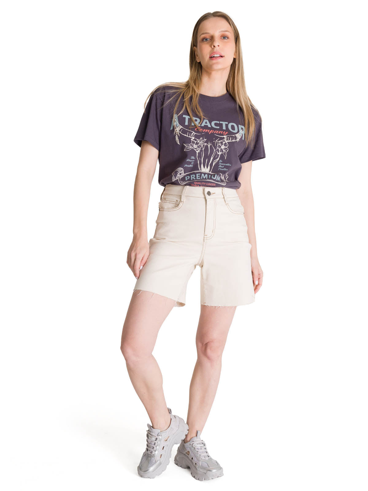 Polera Manga Corta Mujer Diseño Gris Oscuro CAT