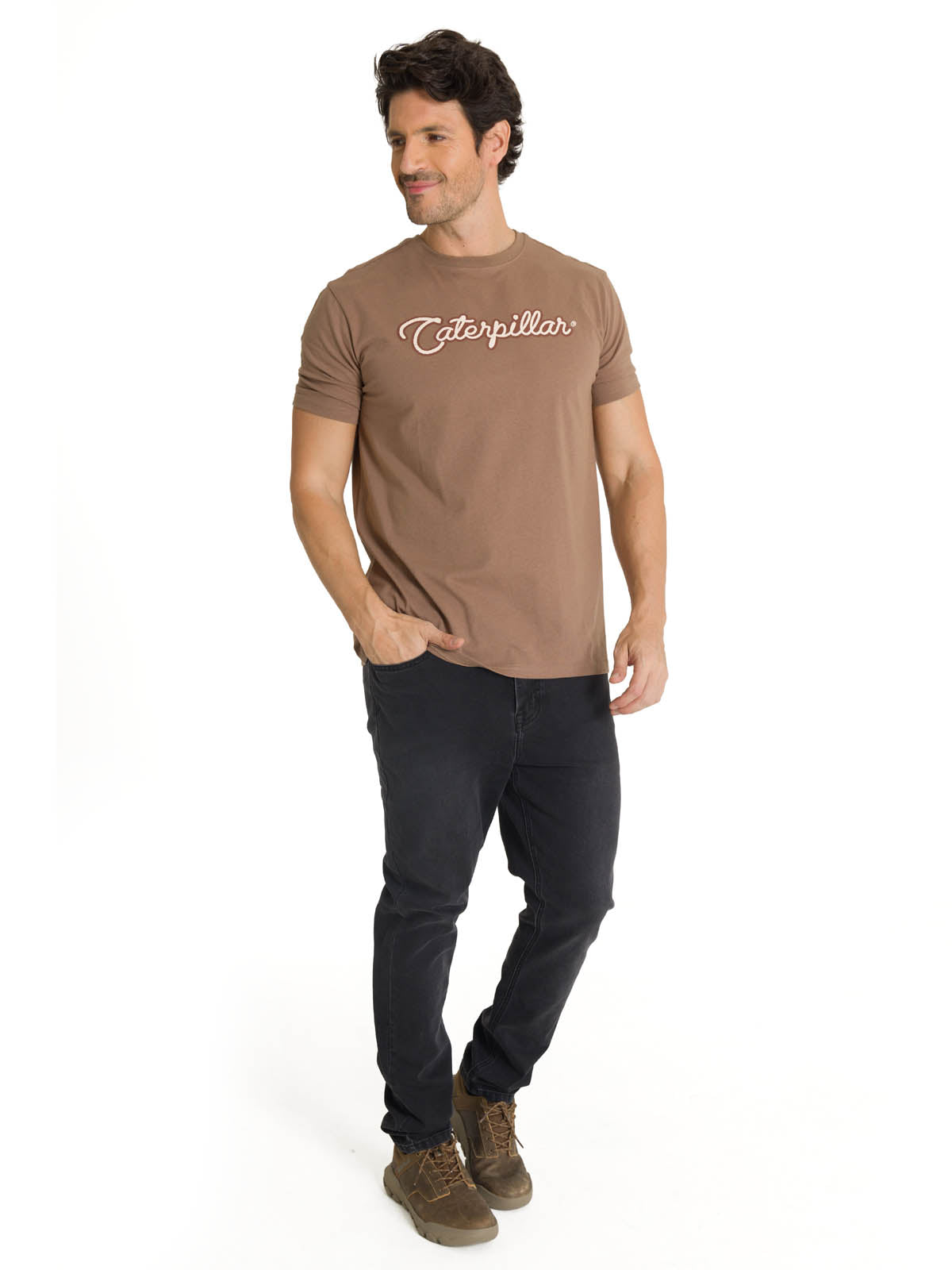 Polera Manga Corta Hombre Roam Free Café CAT