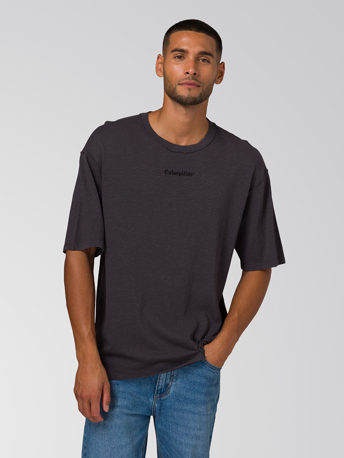 Polera Manga Corta Hombre Slub Knit Relaxed Negro Cat