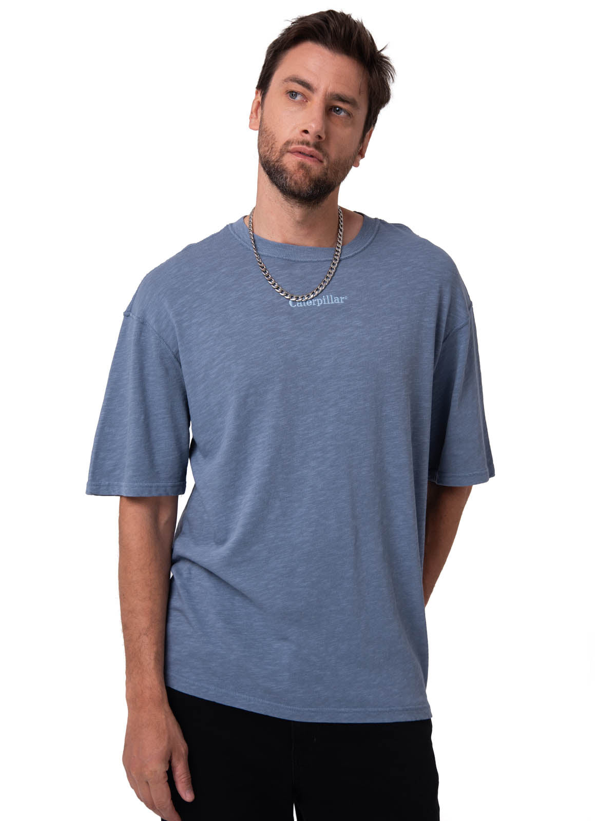 Polera Manga Corta Hombre Slub Knit Relaxed Azul Cat