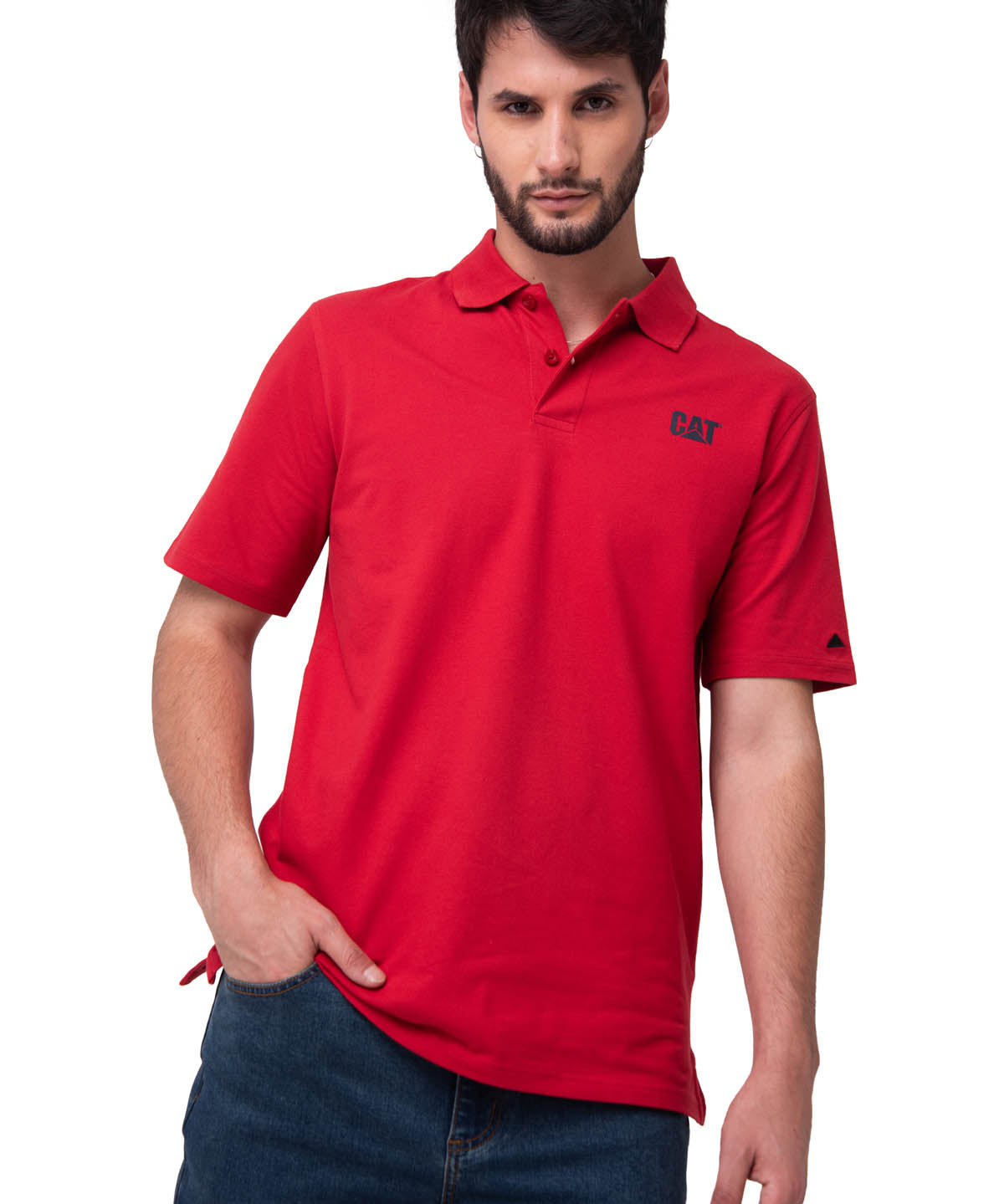 Polera Pique Manga Corta Logo Rojo Cat