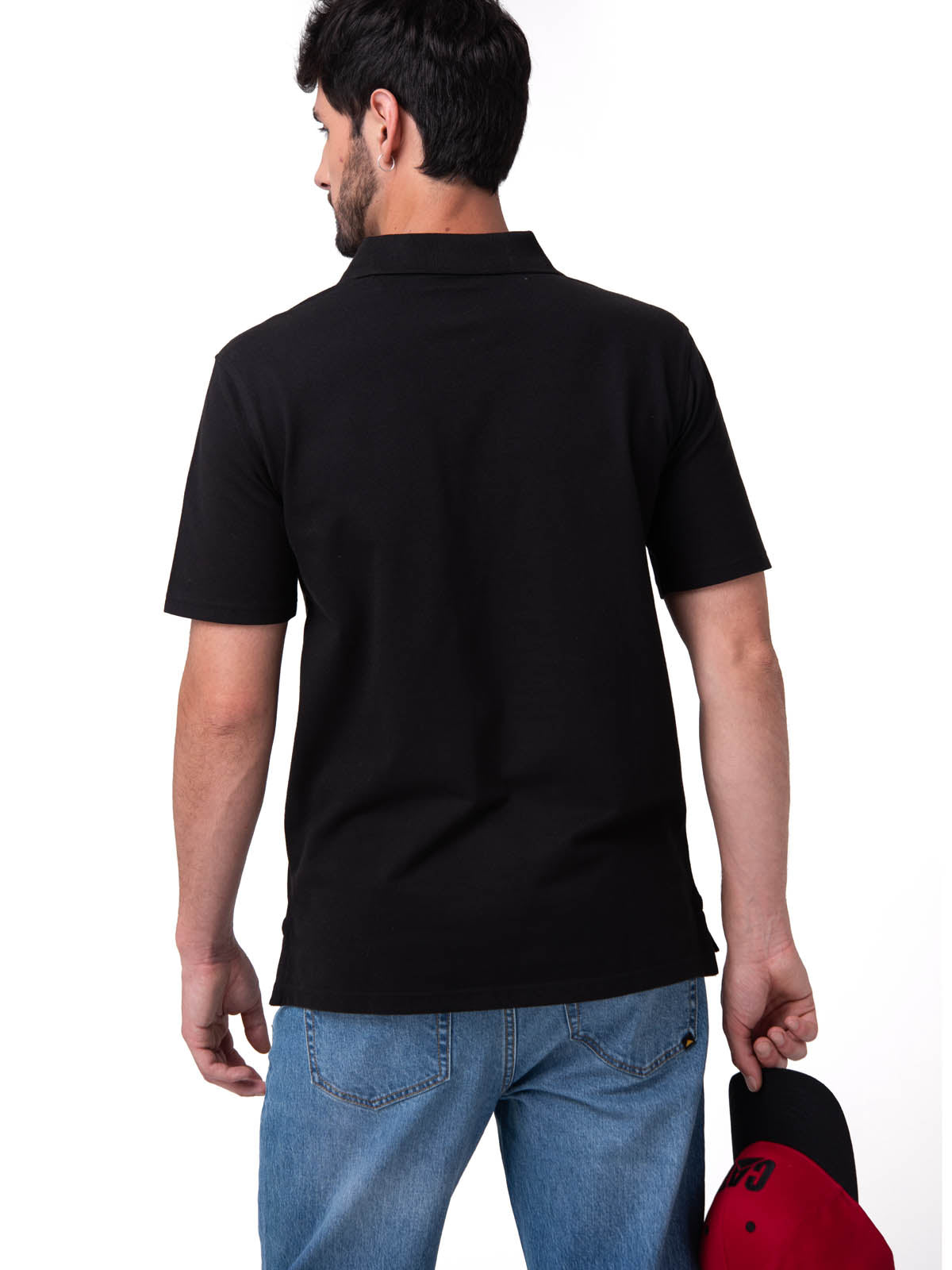 Polera Pique Manga Corta Logo Negro Cat