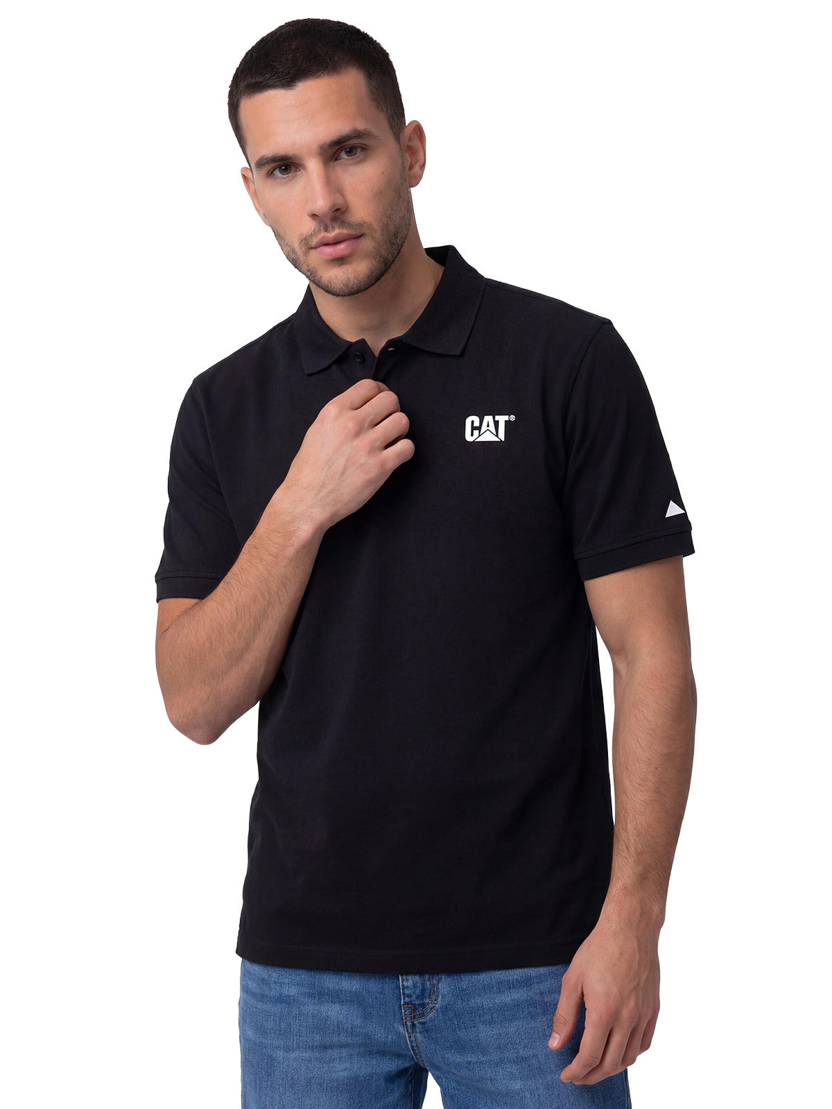 Polera Pique Manga Corta Logo Jersey Negro Cat