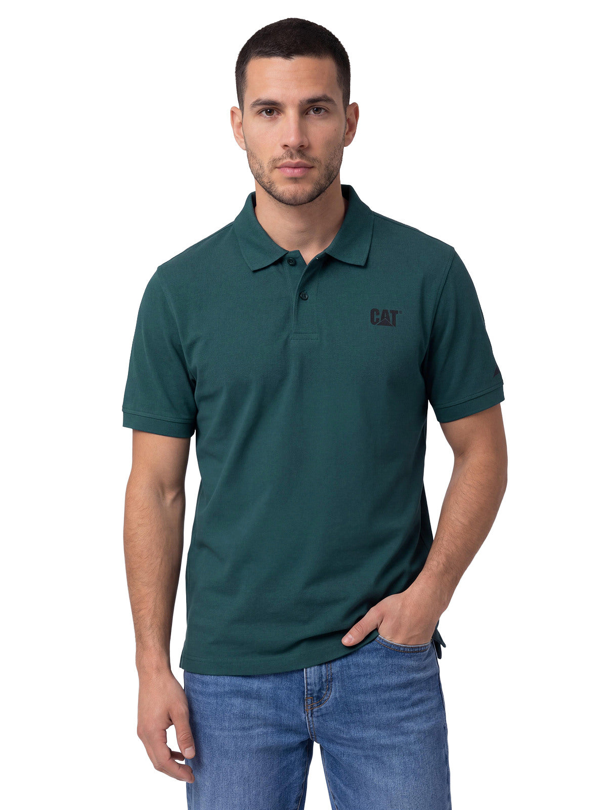 Polera Pique Manga Corta Logo Jersey Petroleo Cat