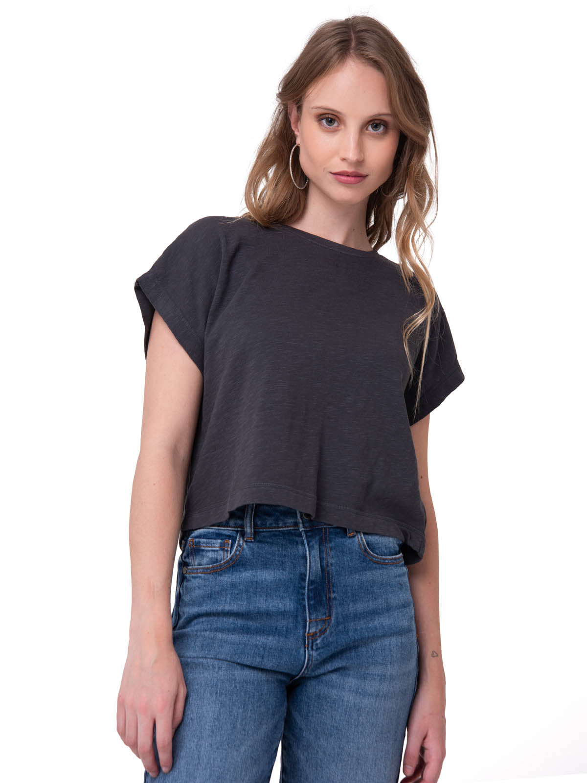 Polera Manga Corta Mujer Slub Knit Fashion Negro Cat