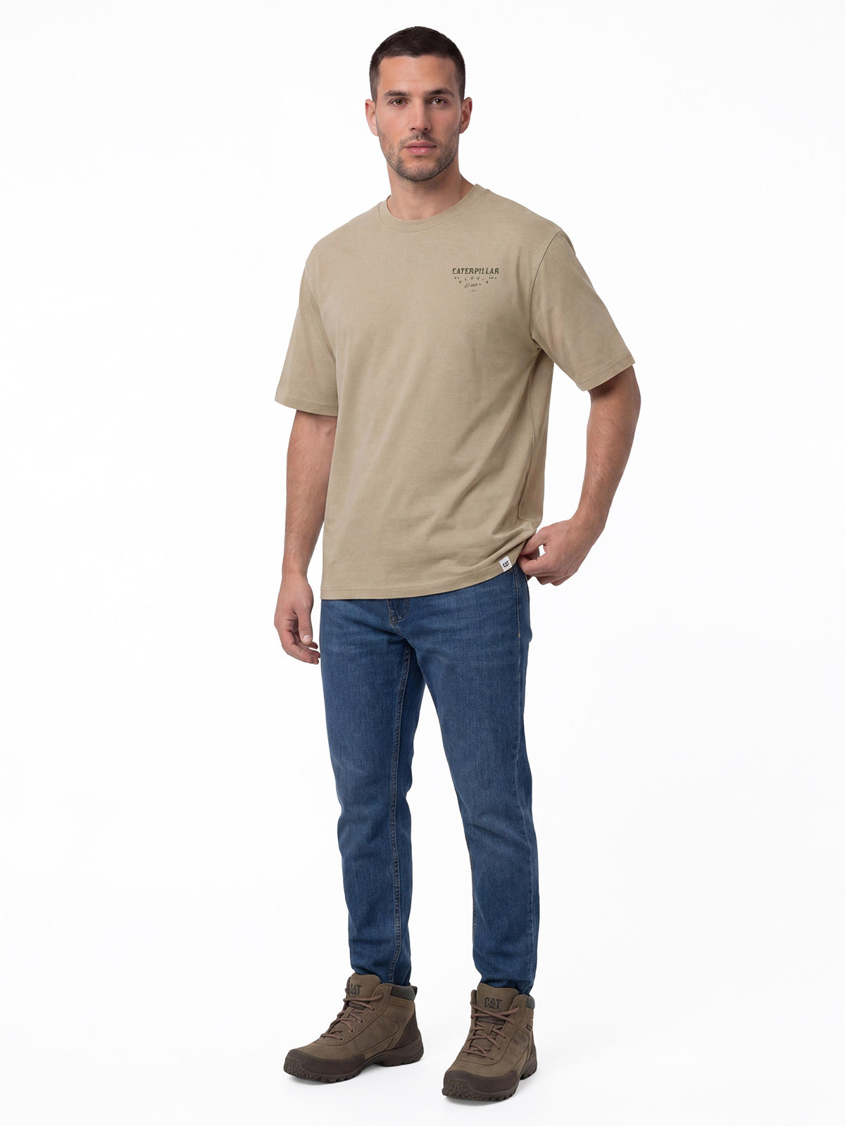 Polera Manga Corta Hombre Heritage Peoria Beige Cat