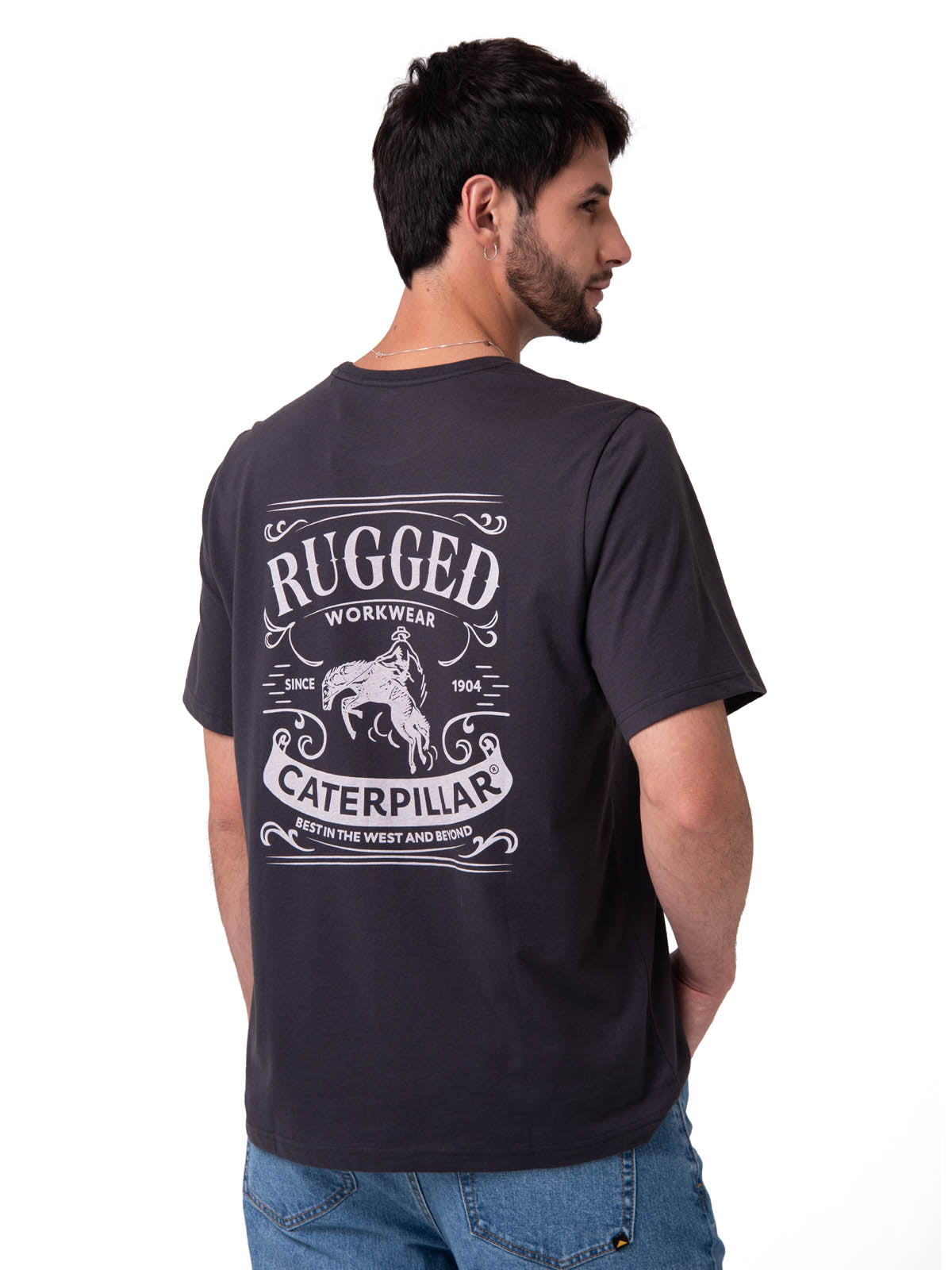Polera Manga Corta HombreDiseño  Western Gris Oscuro Cat