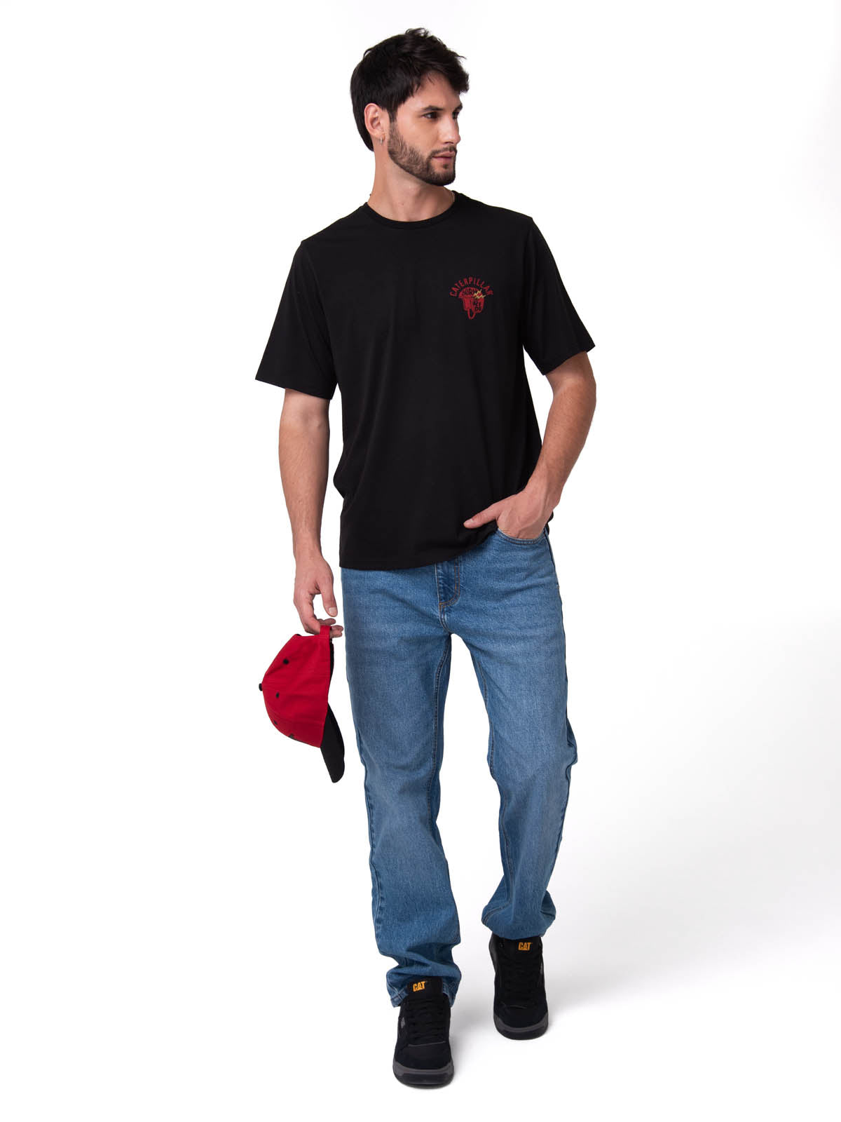 Polera Manga Corta Hombre Diseño Moto Negro Cat