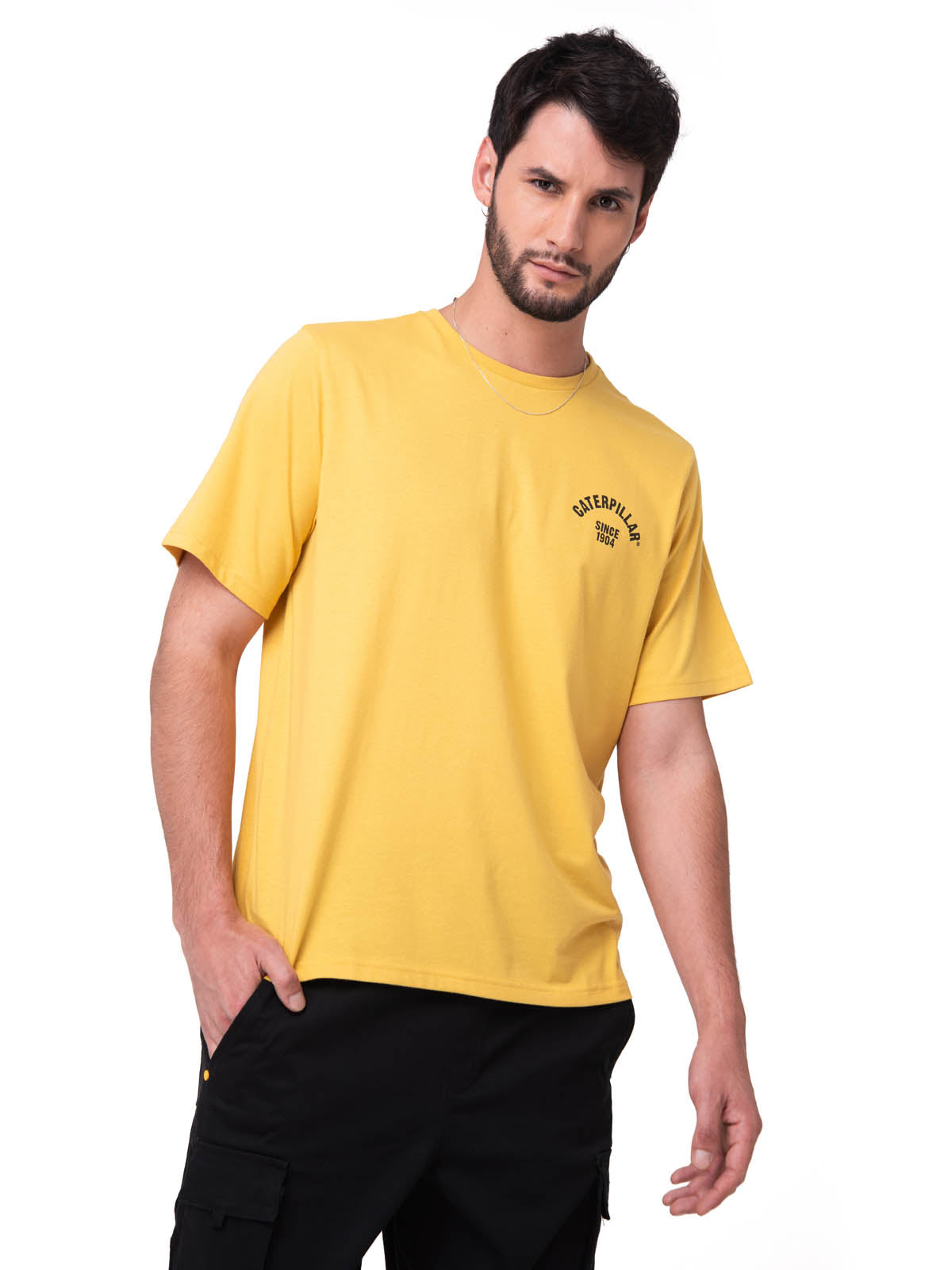 Polera Manga Corta Hombre Graphic Moto Amarillo Cat