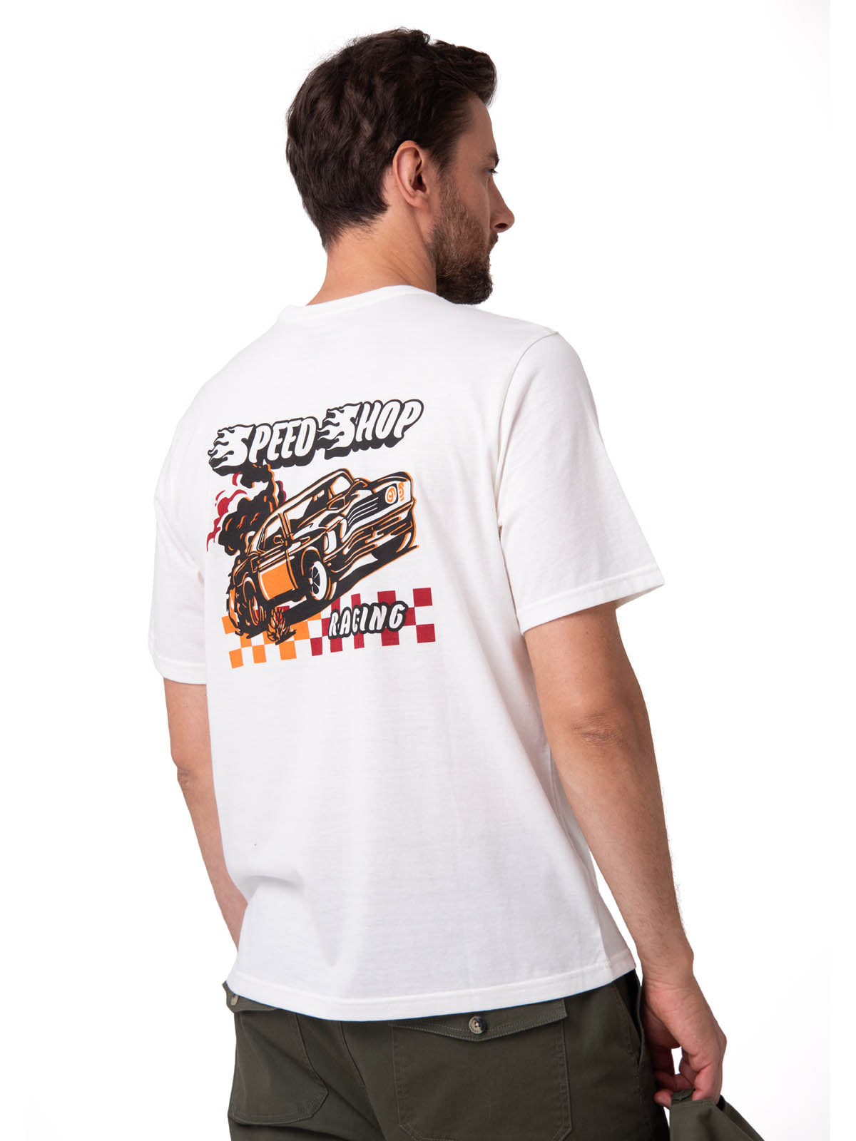 Polera Manga Corta Hombre Graphic Moto Blanco Cat