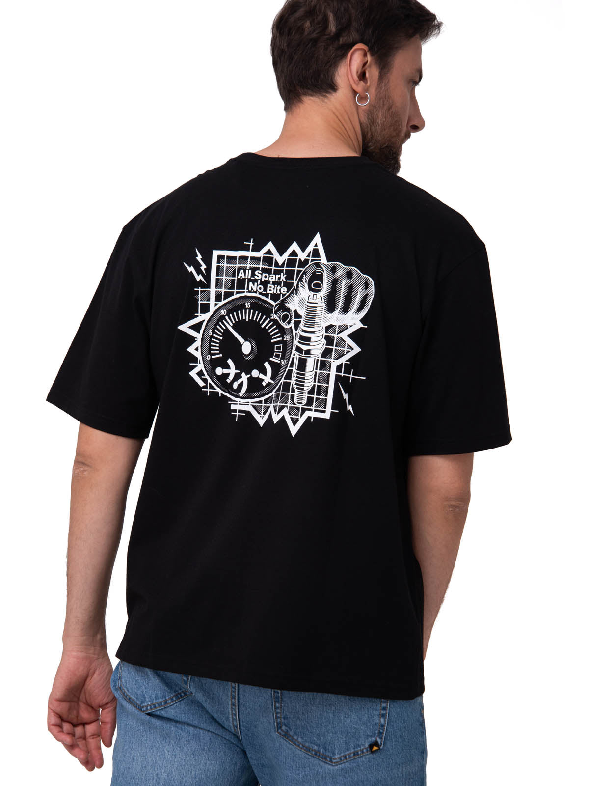 Polera Manga Corta Hombre Diseño SCI FI Negro Cat