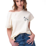 Polera Manga Corta Mujer Botanical Relaxed Blanco Cat