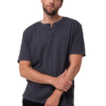 Polera Manga Corta Henley Hombre Slub Knit Negro Cat