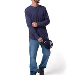 Polera Manga Larga Henley Hombre Slub Knit Azul Cat