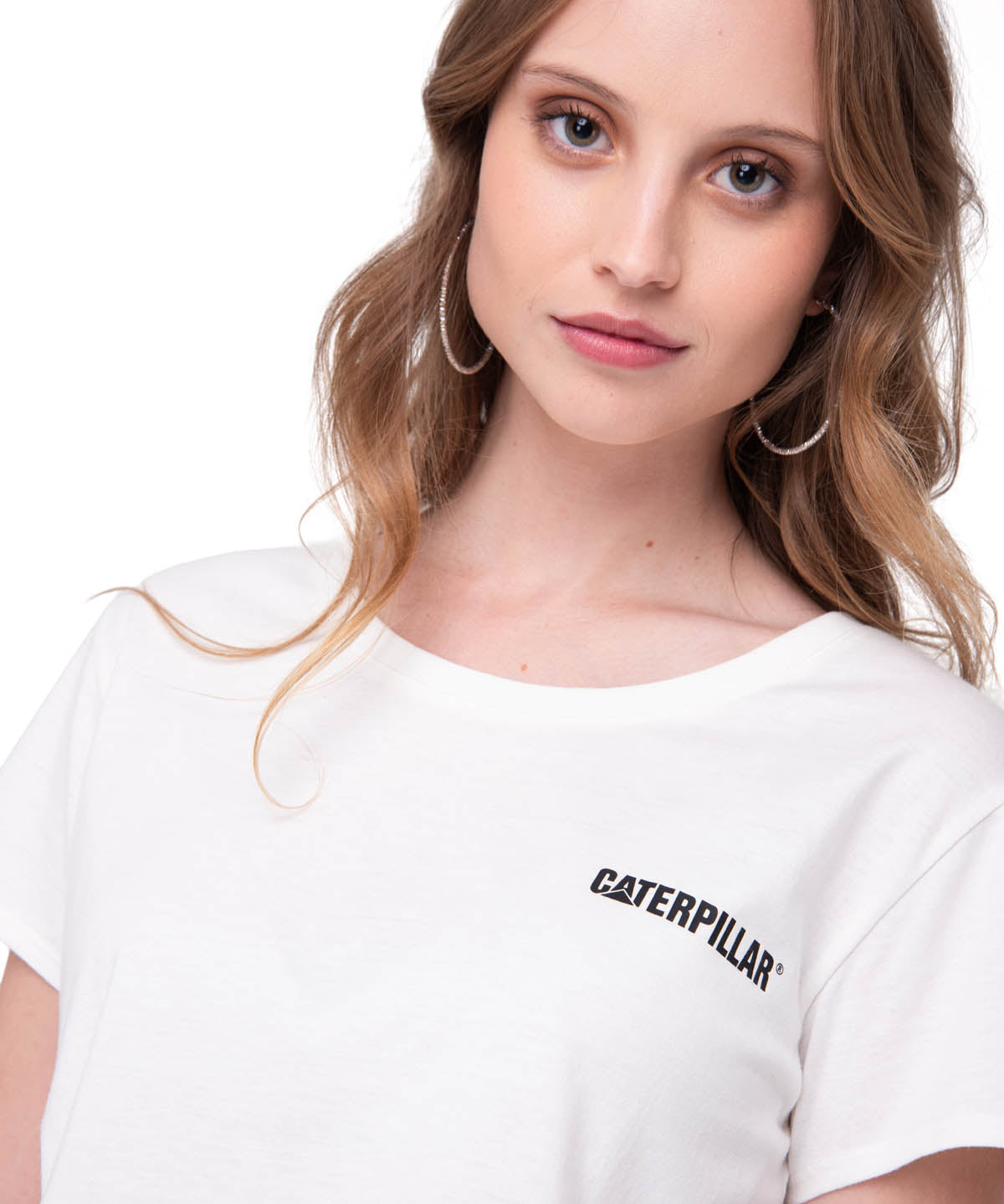 Polera Manga Corta Mujer Logo Caterpillar Blanco