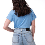 Polera Manga Corta Mujer Logo Caterpillar Celeste
