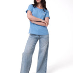Polera Manga Corta Mujer Logo Caterpillar Celeste
