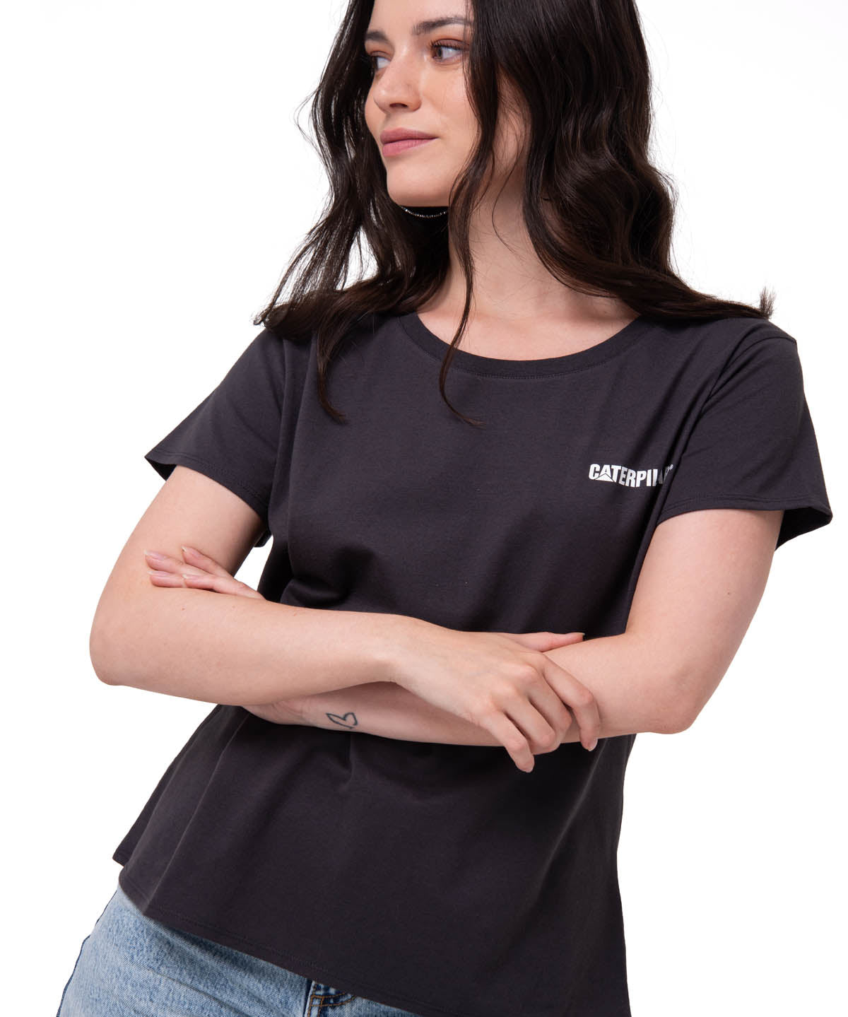 Polera Manga Corta Mujer Logo Caterpillar Gris Oscuro