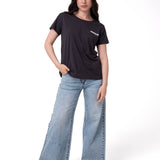 Polera Manga Corta Mujer Logo Caterpillar Gris Oscuro