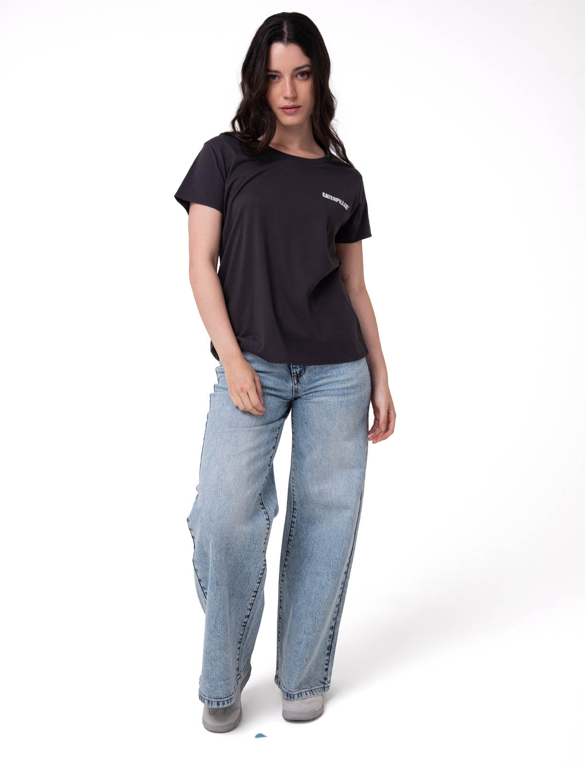 Polera Manga Corta Mujer Logo Caterpillar Gris Oscuro