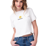 Polera Manga Corta Mujer Caterpillar Smiley Blanco