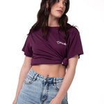 Polera Manga Corta Mujer Western Script Burdeo Cat