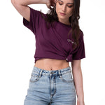 Polera Manga Corta Mujer Western Script Burdeo Cat