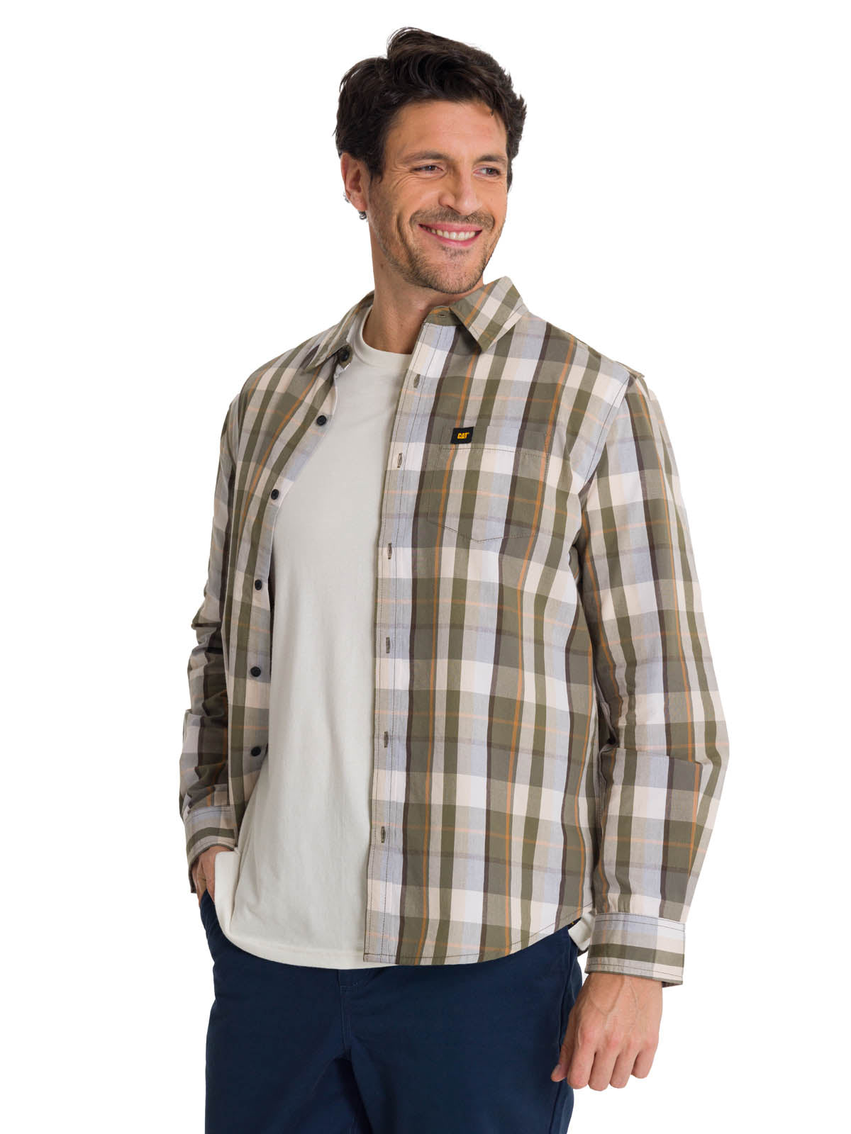 Camisa Manga Larga Hombre Poplin Oliva CAT