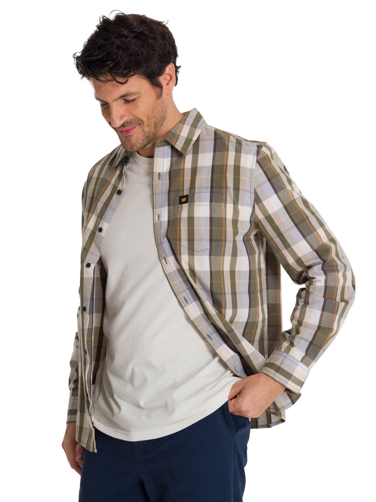 Camisa Manga Larga Hombre Poplin Oliva CAT