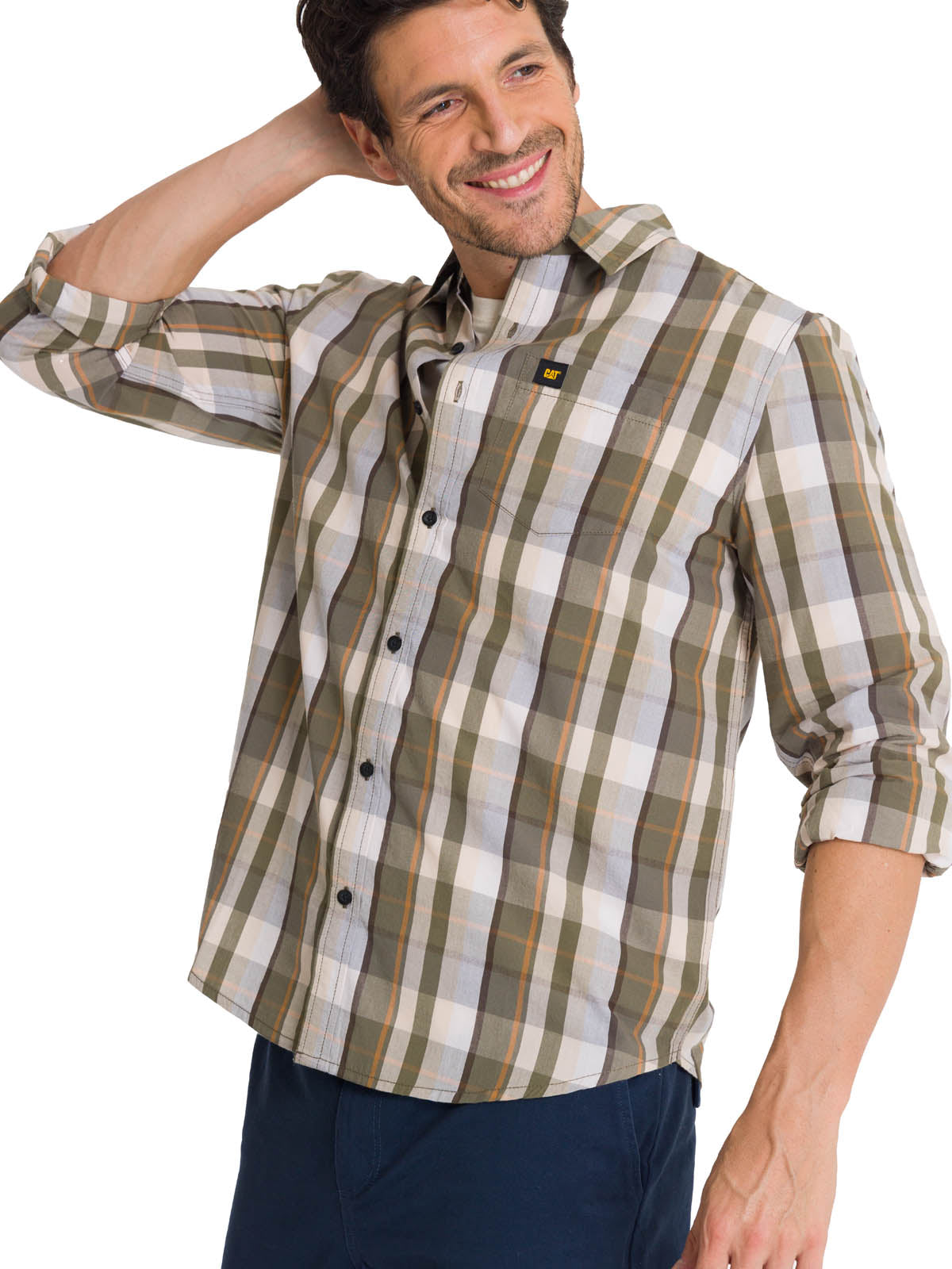 Camisa Manga Larga Hombre Poplin Oliva CAT