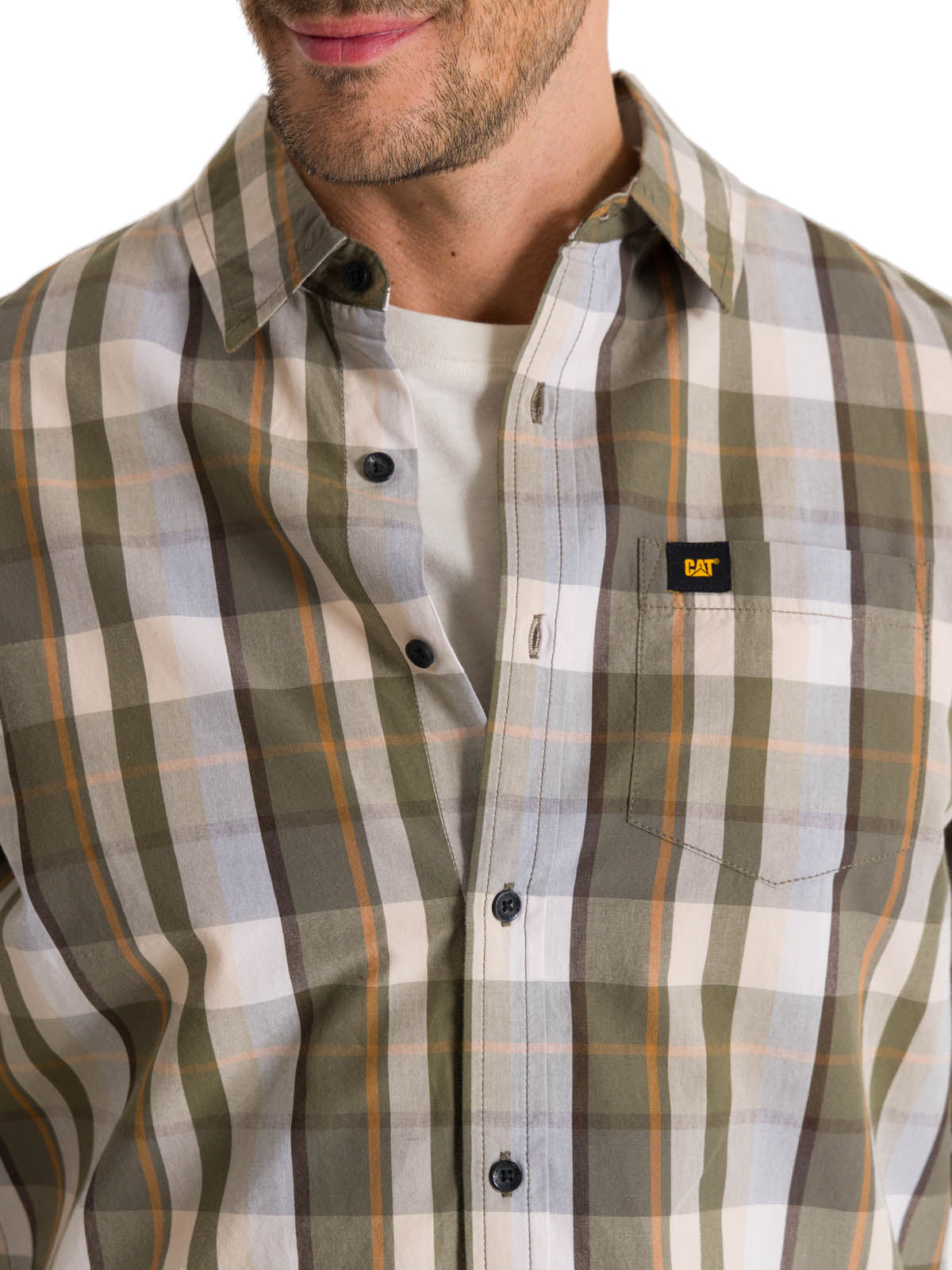 Camisa Manga Larga Hombre Poplin Oliva CAT