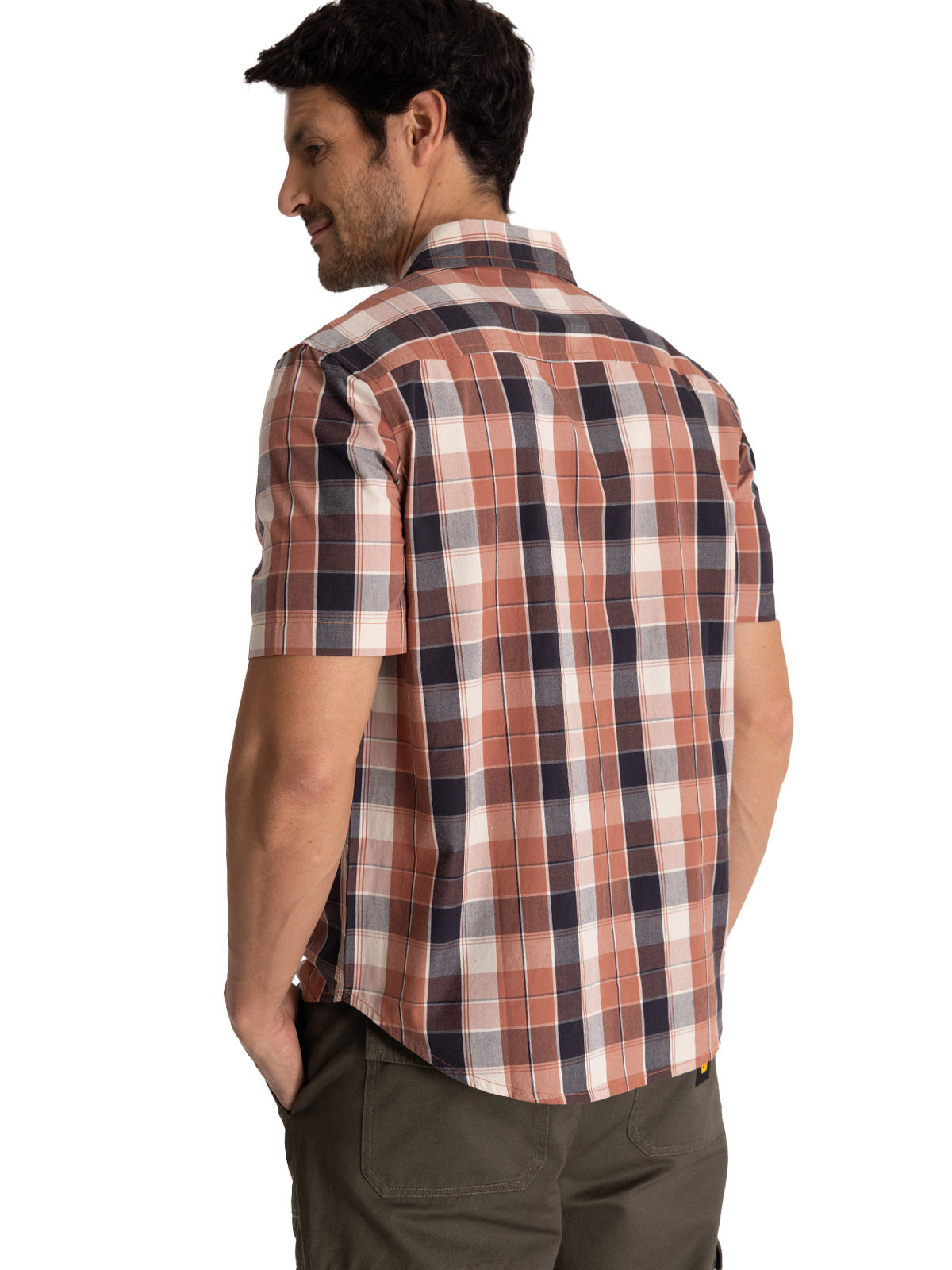 Camisa Manga Corta Hombre Plaid Poplin Terracota CAT