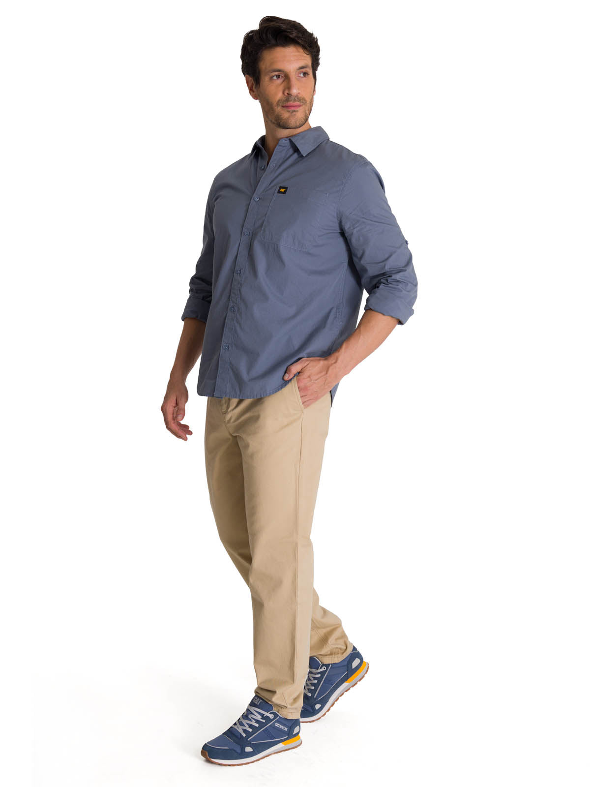 Camisa Manga Larga Hombre Convertible Azul Acero CAT