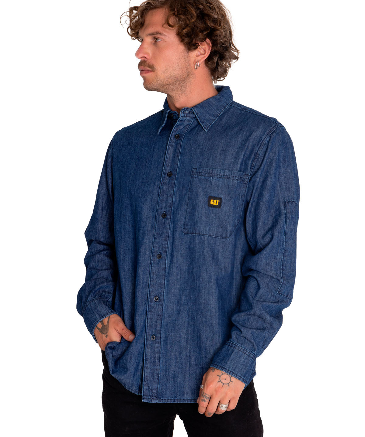 Camisa Manga Larga Casual Hombre Denim L/S Shirt Gris Cat