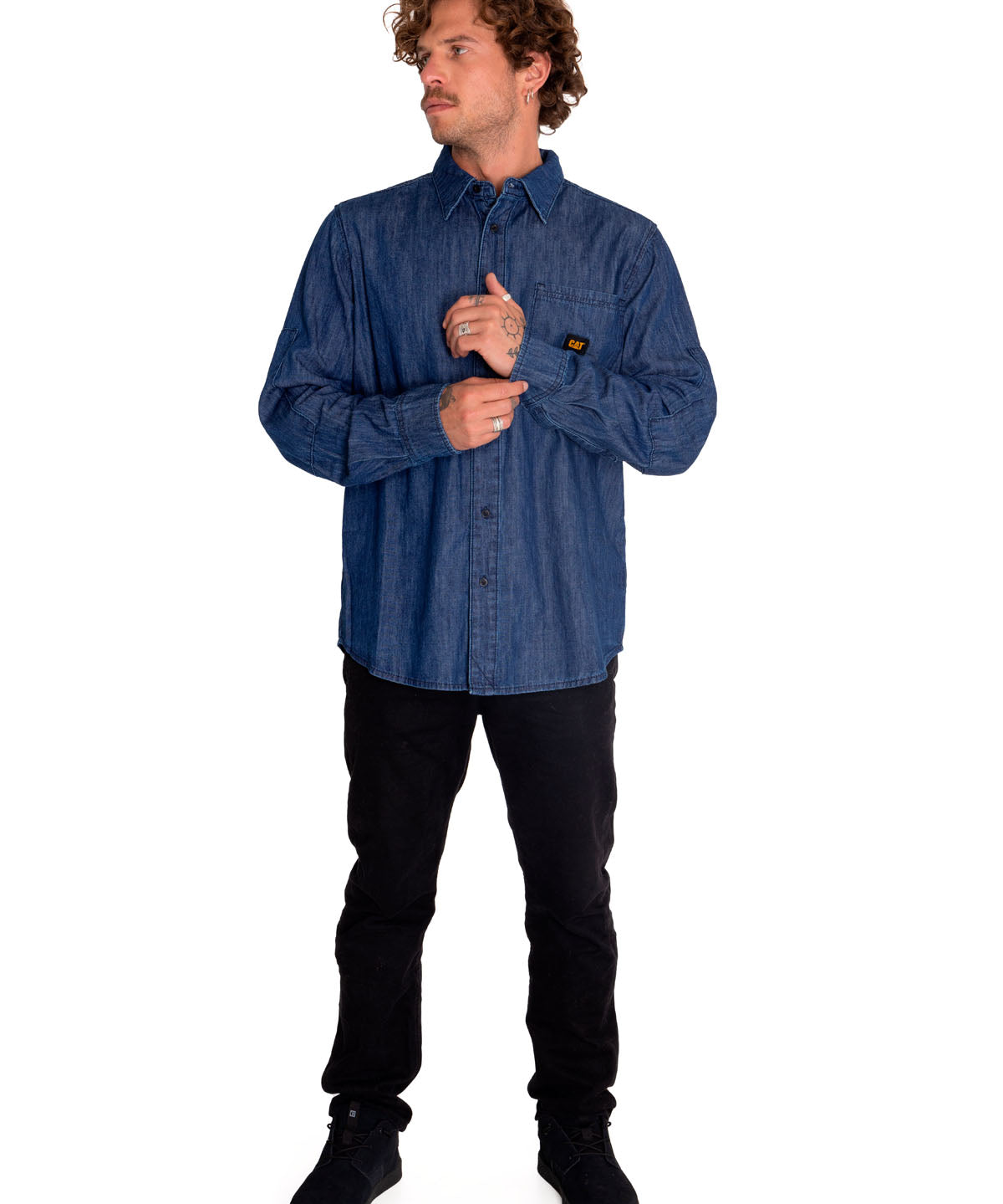 Camisa Manga Larga Casual Hombre Denim L/S Shirt Gris Cat