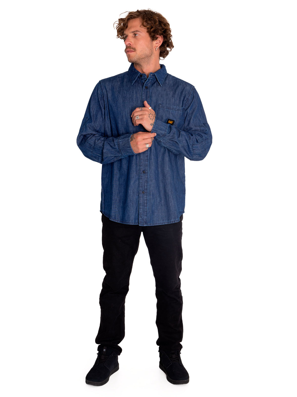 Camisa Manga Larga Casual Hombre Denim L/S Shirt Gris Cat