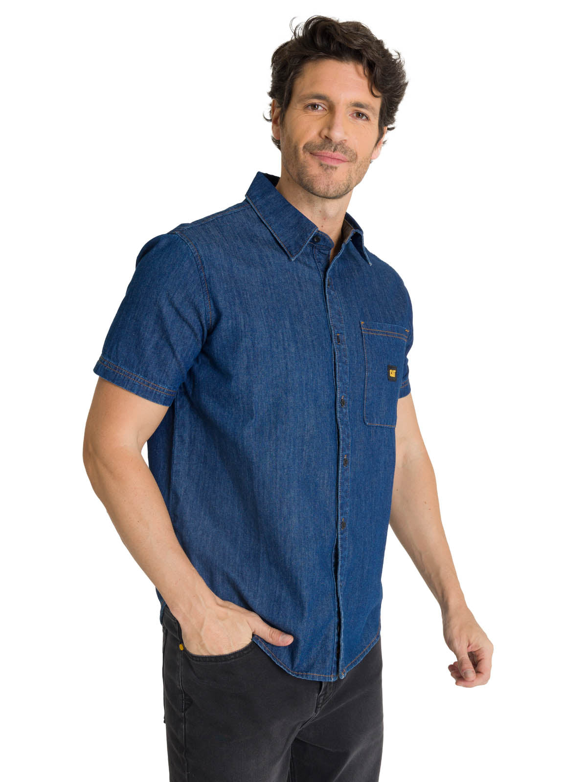 Camisa Manga Corta Hombre Denim Azul CAT
