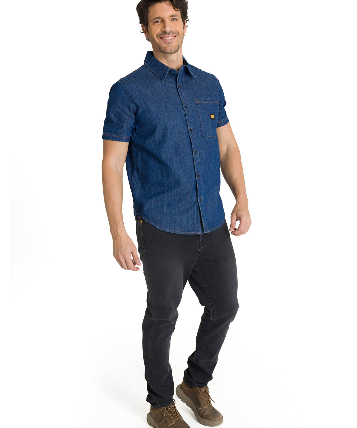 Camisa Manga Corta Hombre Denim Azul CAT
