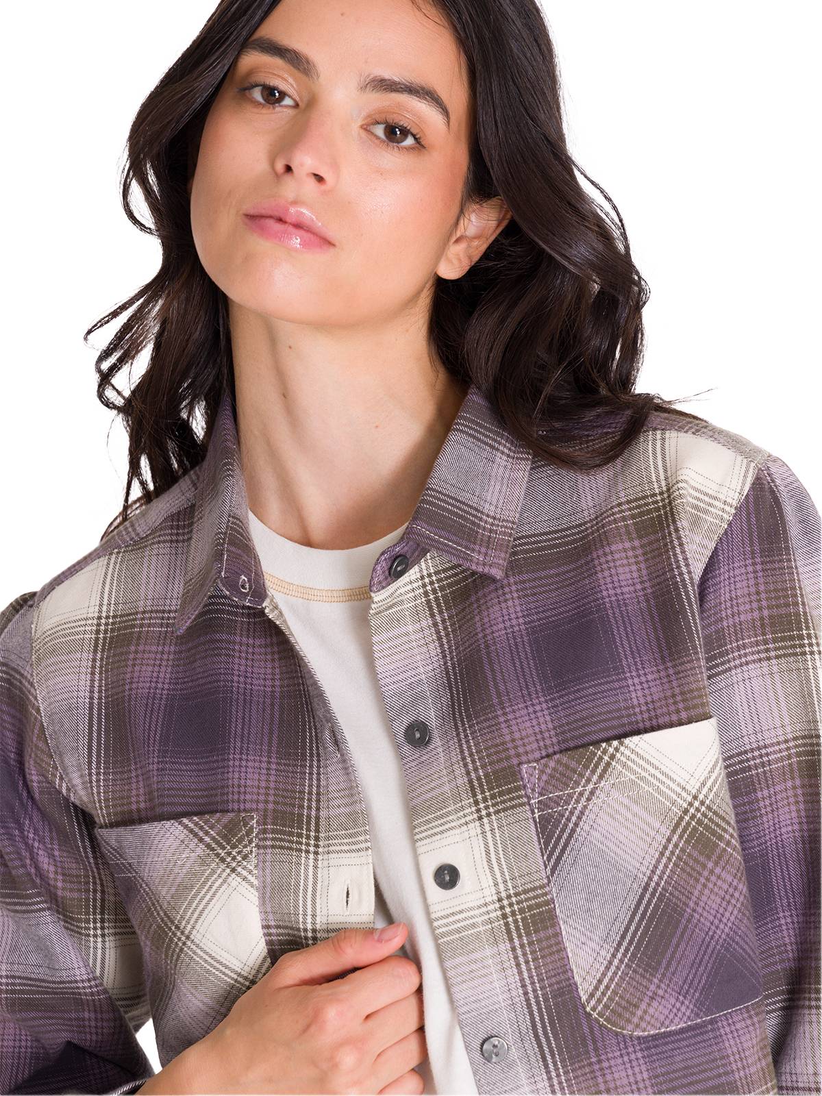 Camisa Manga Larga Mujer Flannel Relaxed Lila L/S Cat