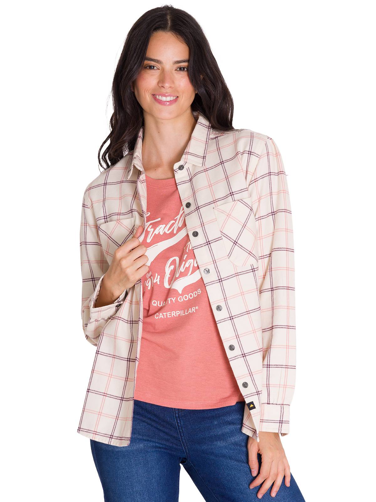 Camisa Manga Larga Mujer Flannel Relaxed L/S Rosa Pálido Cat