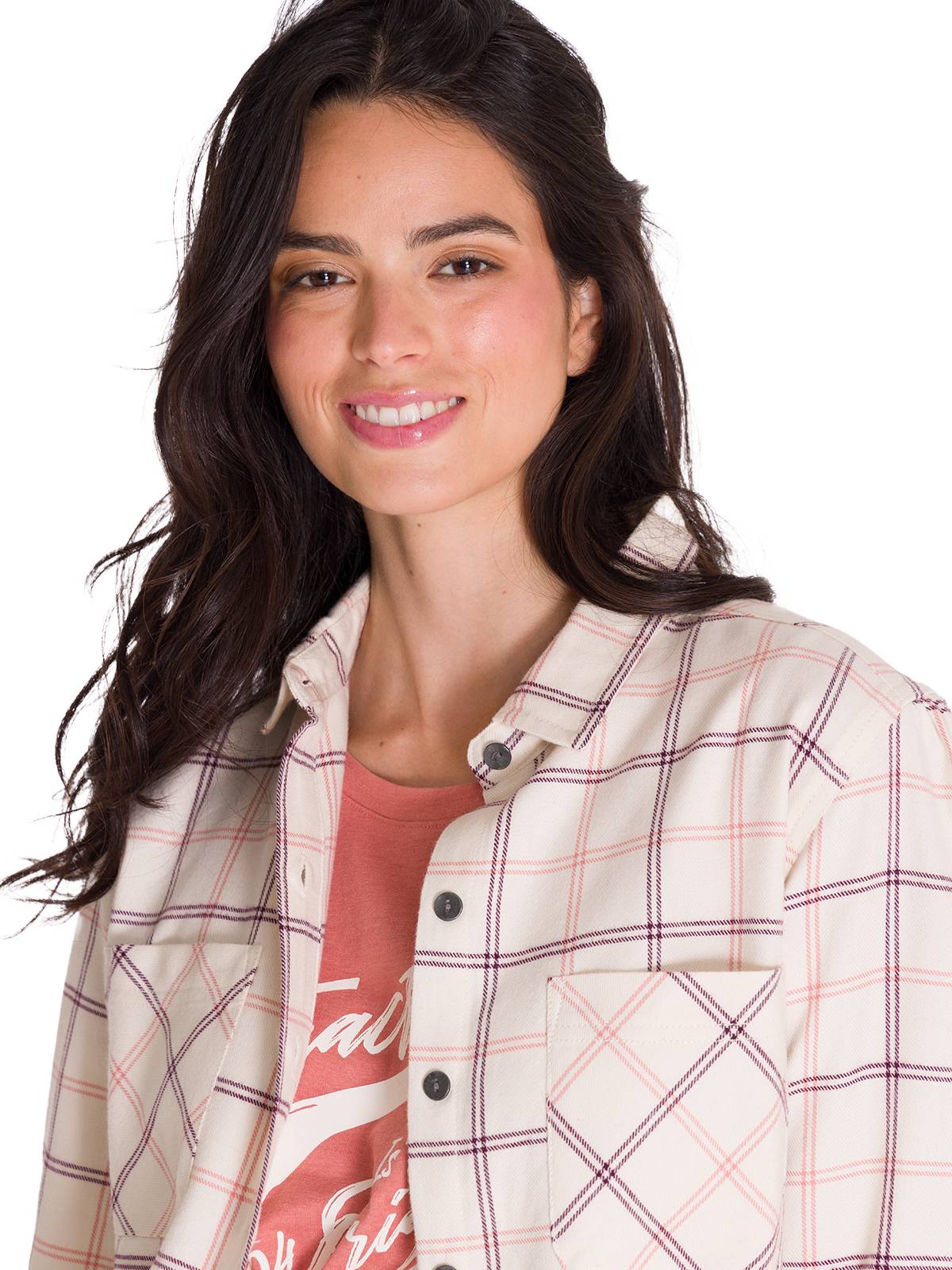Camisa Manga Larga Mujer Flannel Relaxed L/S Rosa Pálido Cat