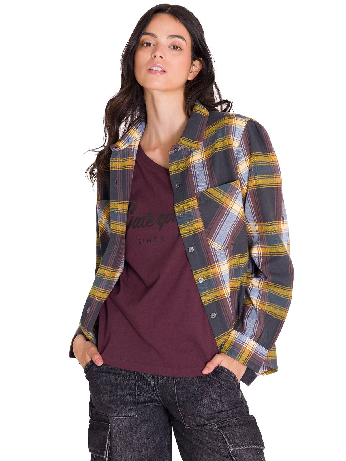 Camisa Manga Larga Mujer Flannel Relaxed L/S Púrpura Cat