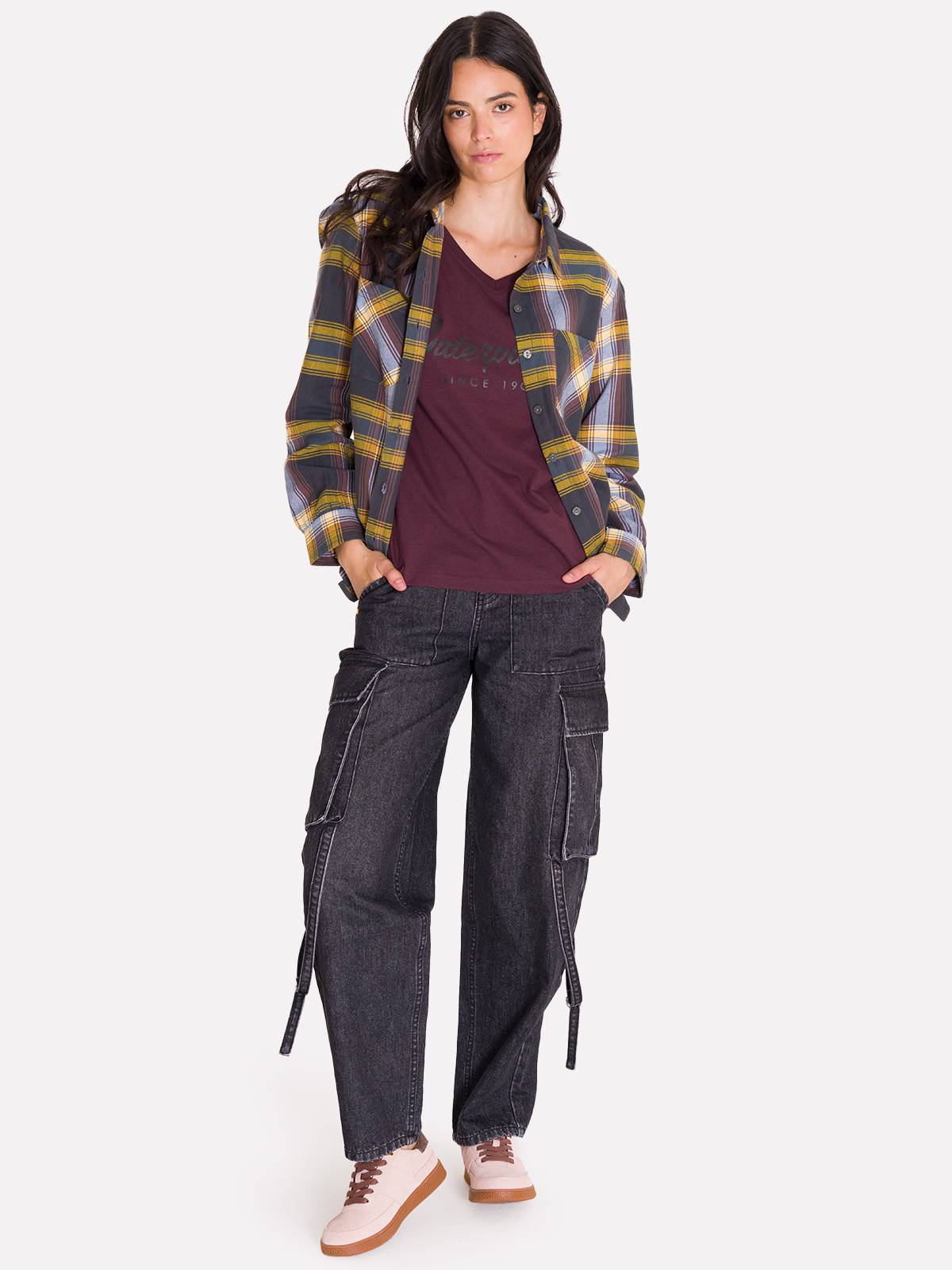 Camisa Manga Larga Mujer Flannel Relaxed L/S Púrpura Cat