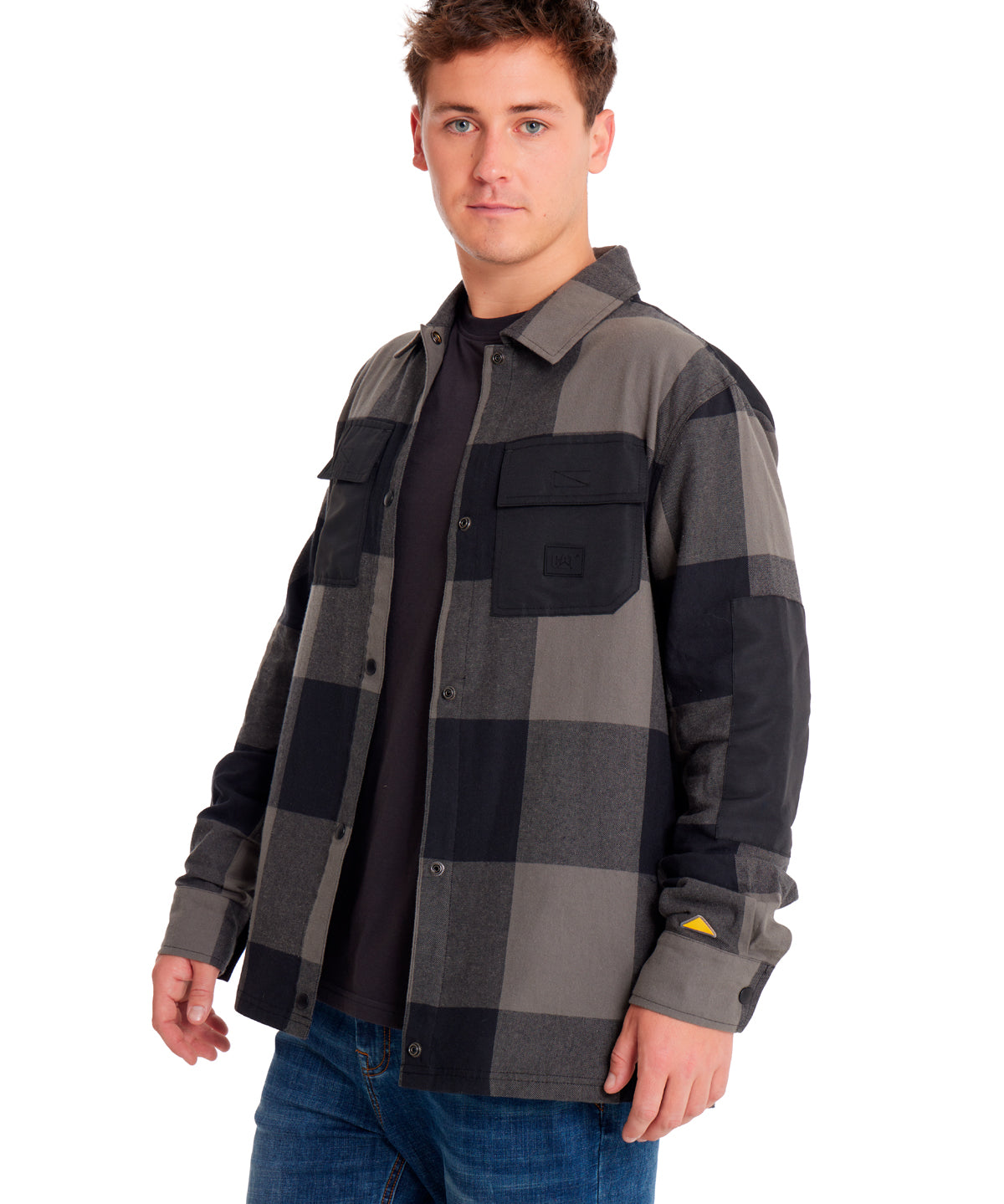 Camisa Manga larga Casual Hombre FLANNEL SNAP FRONT SHIRT JACKET Negro CAT