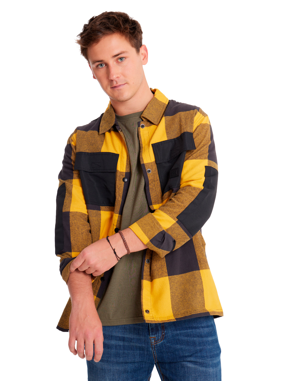 Camisa Manga larga Casual Hombre FLANNEL SNAP FRONT SHIRT JACKET Amarillo CAT