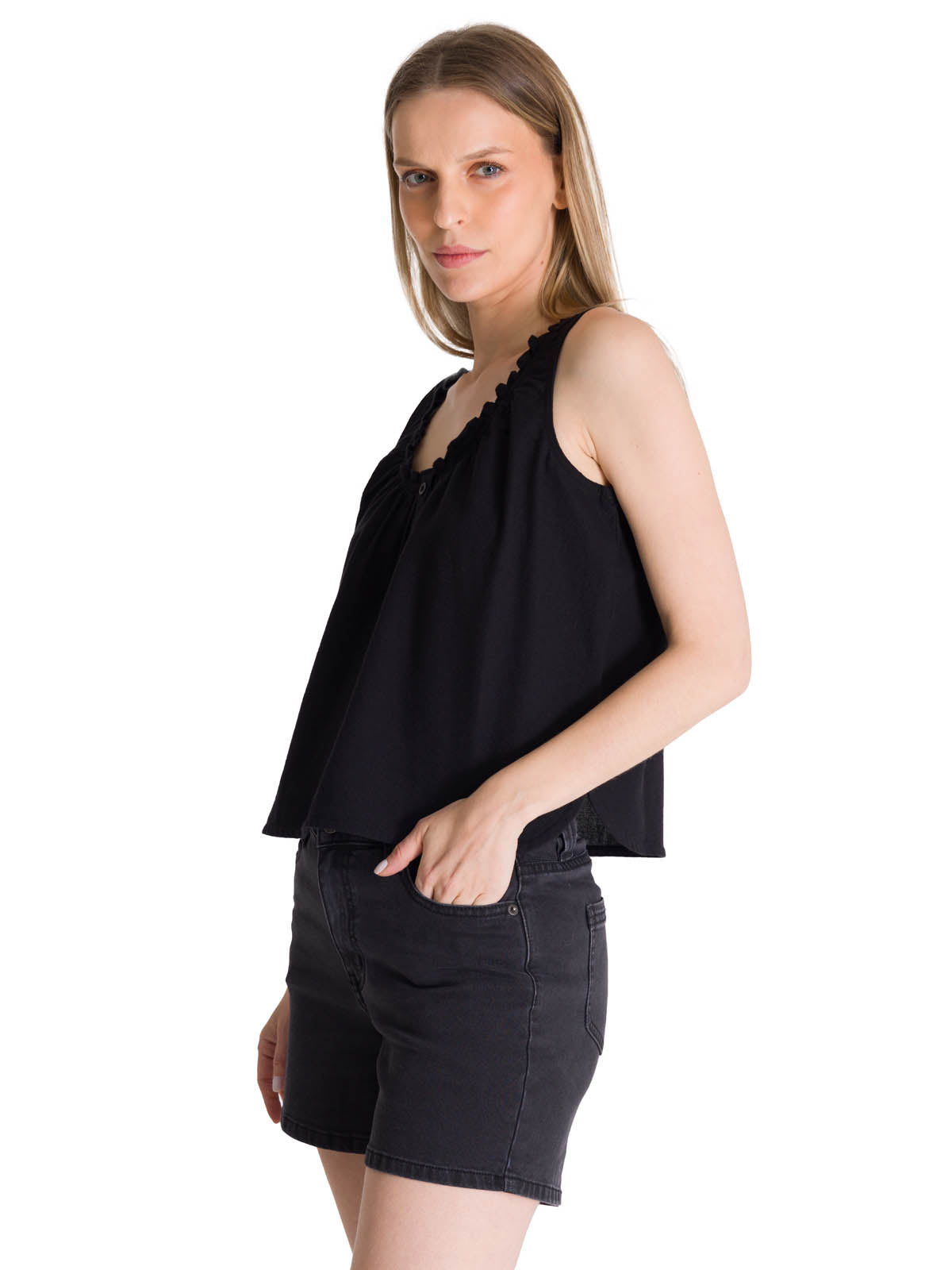 Blusa Sin Mangas Mujer U-Neck Negro CAT