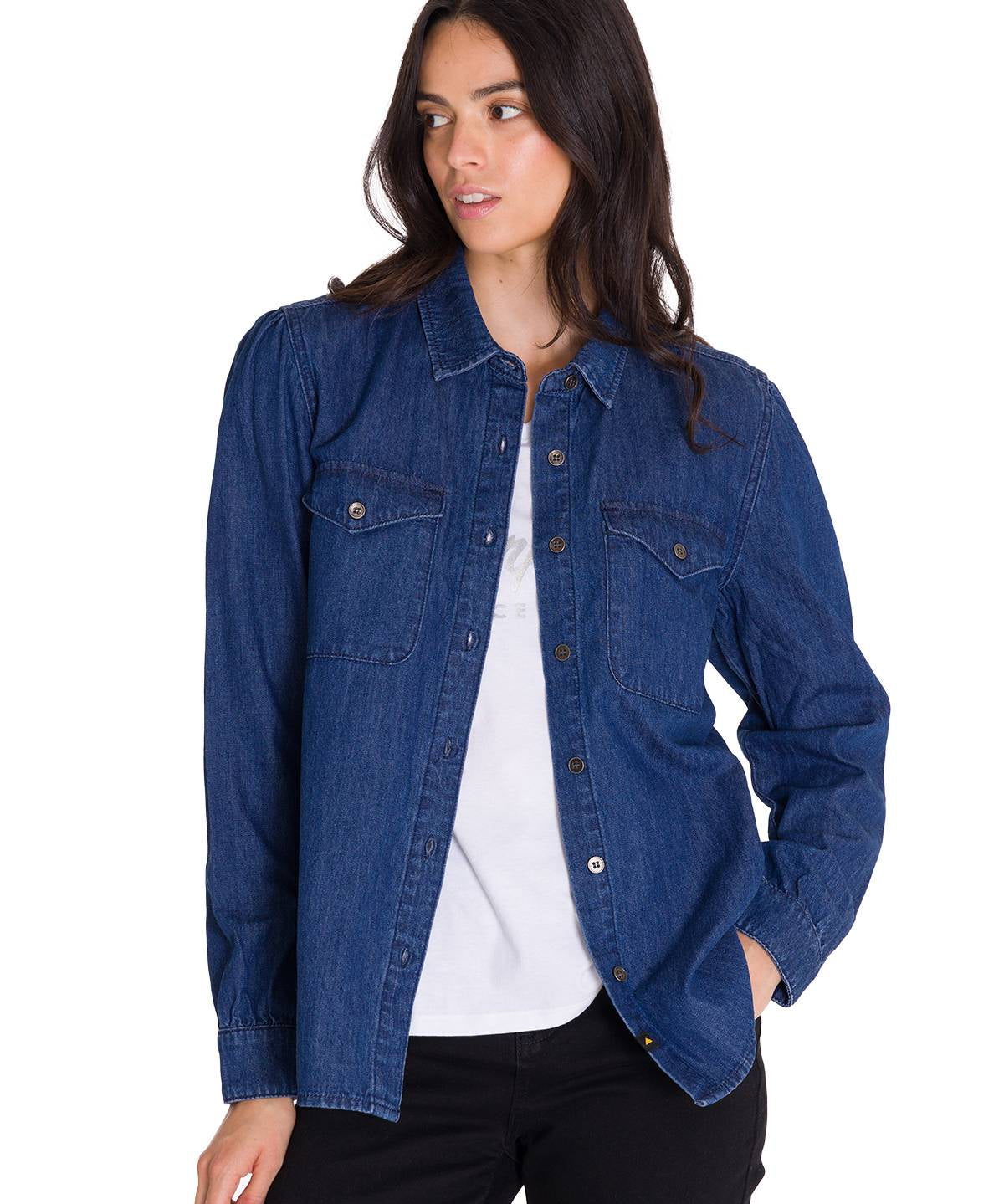 Camisa Manga Larga Casual Mujer DENIM RELAXED L/S Azul Cat