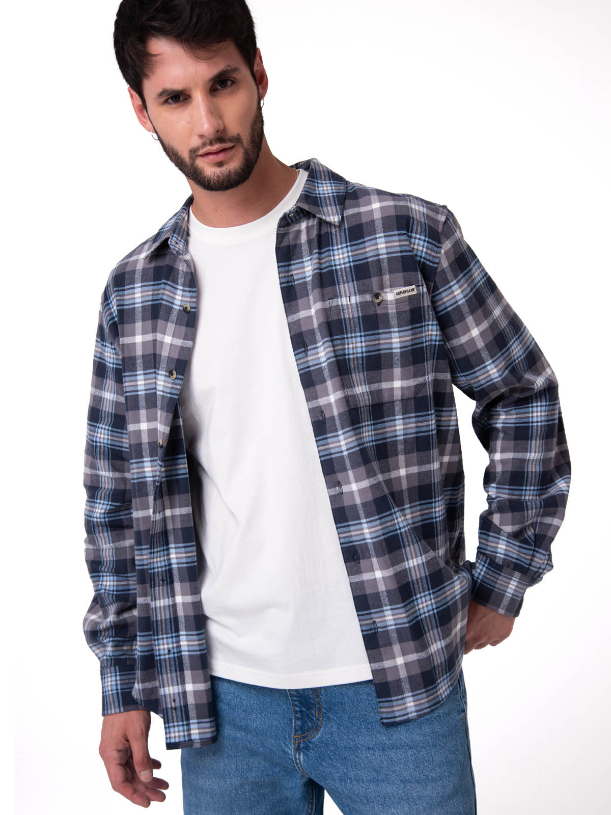 Camisa Manga Larga Hombre Classic Flannel Azul Cat